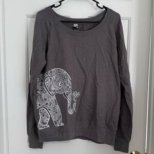 Gray Long Sleeve Top with Elephant Design